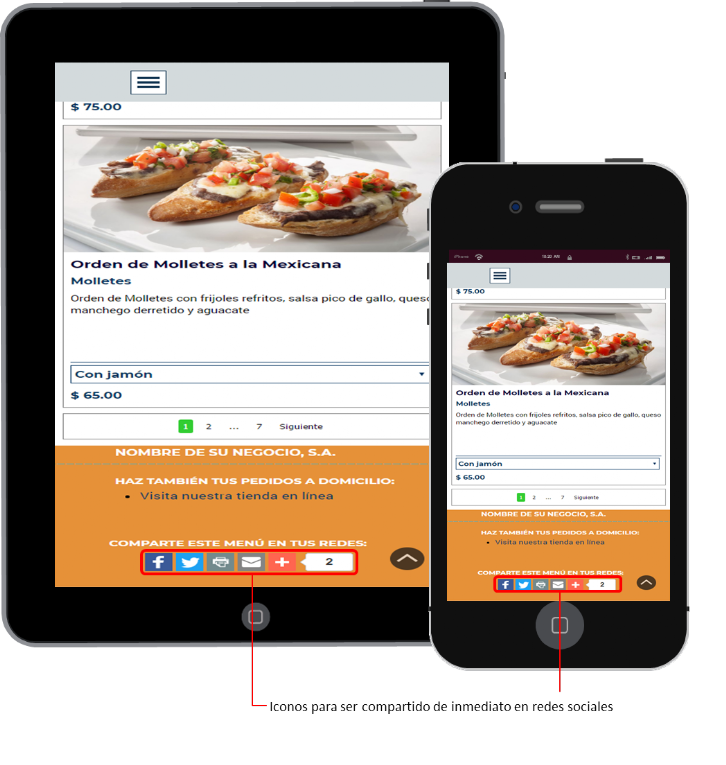 Visualización de menú digital en tablet y smartphone